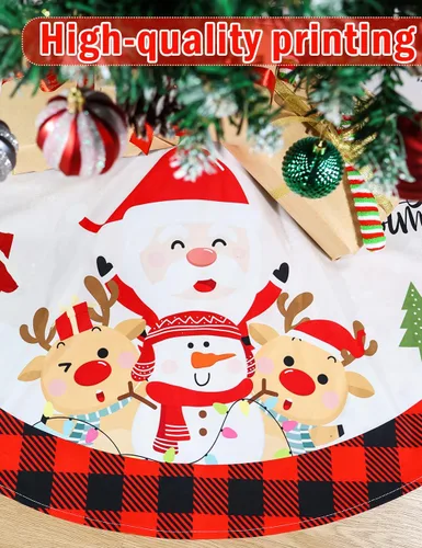 Vista 5 de Falda de árbol de Navidad, 48 pulgadas Falda de árbol de Navidad a cuadros de búfalo rojo y negro, falda de árbol de Navidad rústica gruesa