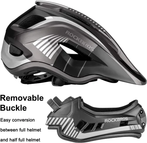 Vista 4 de ROCKBROS Casco integral para niños Cascos de bicicleta para niños Casco ligero de bicicleta de montaña para niños pequeños Desmontable para MTB BMX