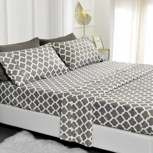 Vista 15 de American Home Collection - Juego de sábanas y fundas de almohada estampadas de 6 piezas, con 14 pulgadas de caída; sábanas de microfibra con doble