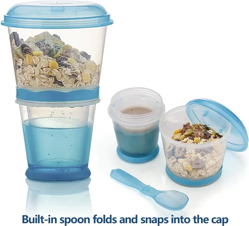 Vista 7 de INOGIH Cereal On the Go Tazas Desayuno-Taza portátil para bebidas Cereal To-Go Contenedor de taza con cuchara (azul)