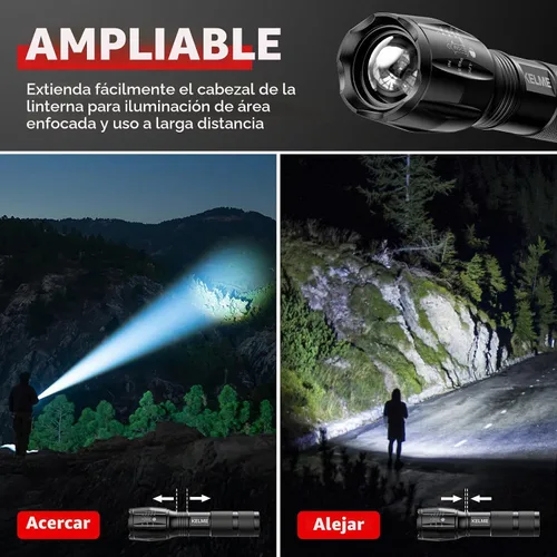 Vista 3 de KELME Paquete de 3 linternas de alto lúmen, potentes linternas tácticas con 5 modos, linterna LED pequeña con zoom impermeable de mano