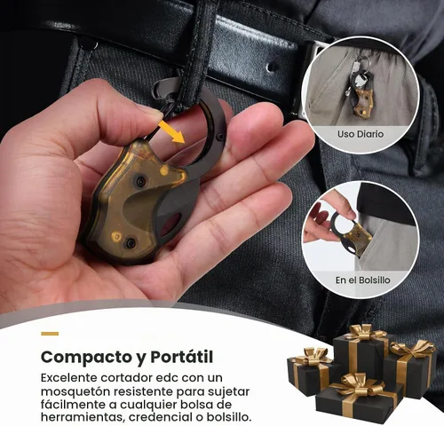 Vista 6 de FUNBRO Cuchillo de bolsillo pequeño, cortador de caja fría con hoja afilada de 1.34 pulgadas 1 paquete ámbar