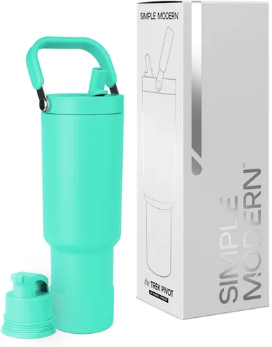 Vista 59 de Simple Modern Trek Pivot Vaso con pajita abatible de 30 oz con asa Botella de agua y protector Tapas intercambiables de pajita y para beber