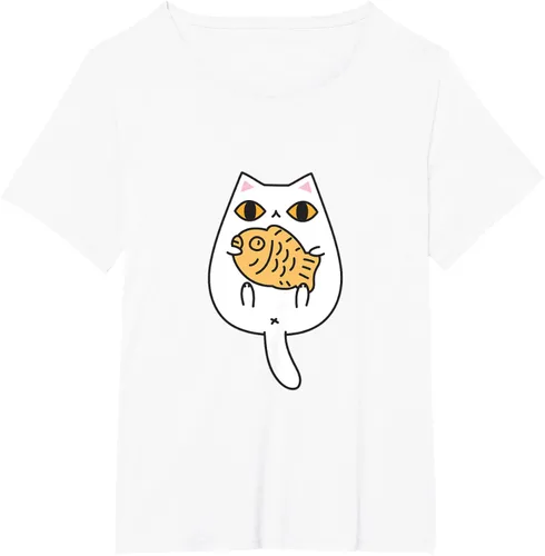 Vista 18 de Lindo gato playera Taiyaki y gato camisa Blanco