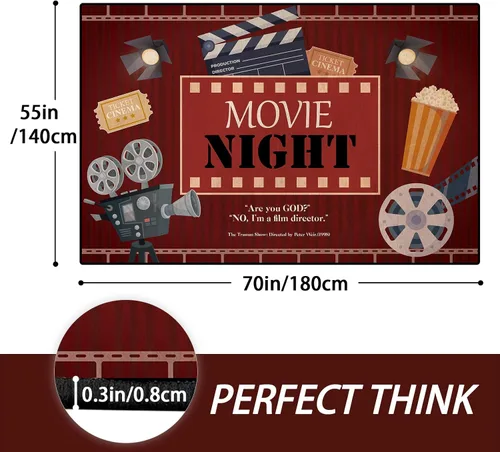 Vista 2 de Alfombras de área de cine, alfombra de película nocturna de cine en casa, alfombra de punto de silicona antideslizante con signo de cine, alfombra