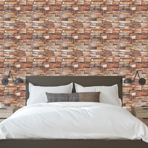 Vista 6 de uxcell Paneles de pared 3D para despegar y pegar, 30 piezas de papel tapiz de ladrillo de espuma para dormitorio, panel de pared de piedra