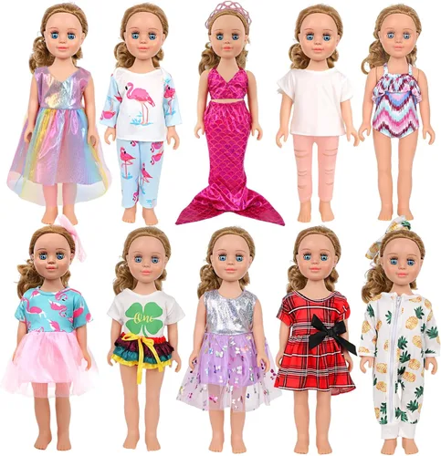 Vista 13 de MSYO 10 juegos (19 piezas) de ropa de muñeca para muñecas de 17 a 18 pulgadas, trajes diversos