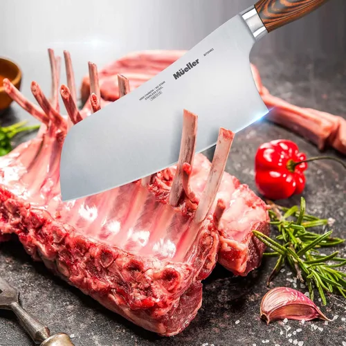 Vista 5 de Mueller - Cuchillo de carnicero de 7 pulgadas, cuchillo chino de verduras y carne para chef, de acero inoxidable alemán con mango ergonómico