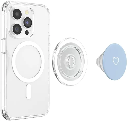 Vista 3 de PopSockets MagSafe PopGrip para iPhone con diseño de corazón dibujado a mano y azul pastel