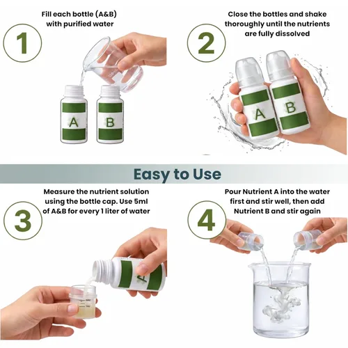 Vista 4 de Nouri Fertilizante líquido hidropónico para plantas de nutrientes A y B, sistema de cultivo hidropónico, accesorio para plantas