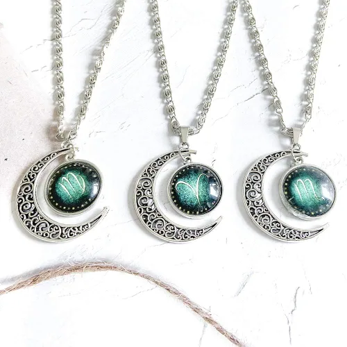 Vista 7 de YANCHUN - Collar y pulsera de cuero modernos con 12 constelaciones del zodiaco astrología galaxia y luna creciente para hombre y mujer juego de 2