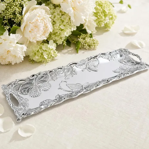 Vista 2 de Arthur Court Bandeja oblonga de aluminio de mariposa de 18.5 x 6 pulgadas, elegante vajilla para entretenimiento