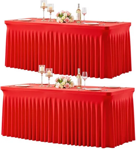 Vista 18 de Paquete de 2 manteles color azul bebé para mesas rectangulares de 6 pies, mantel ajustable de elastano, fundas de mesa elásticas de 6 pies, manteles