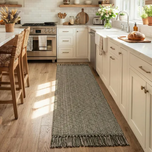 Vista 12 de Collive Alfombra de Baño Negra, 2' x 3' Tejida a Mano Lavable Alfombras Pequeñas de Cocina, Alfombra de Entrada Reversible de Algodón Alfombra