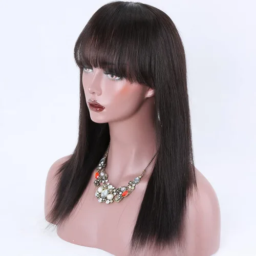 Vista 3 de KUN Light Yaki - Peluca de cabello humano lacio con flequillo para mujeres negras, pelucas de encaje 360 con flequillo, cabello humano prearrancado
