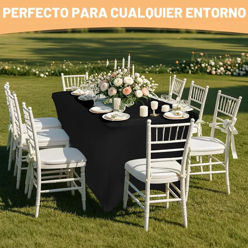 Vista 6 de Paquete de 2 manteles de elastano negro de 4 pies para mesas rectangulares, ajustado y elástico, lavable, resistente a las arrugas, perfecto