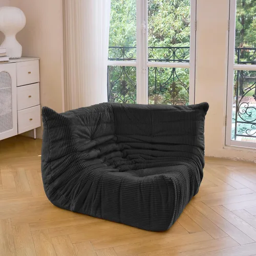 Vista 16 de N&V Fireside - Silla esquinera sin brazos, sofá de piso de pana suave de alta calidad, sofá de espuma para sala de estar, dormitorio y oficina Beige