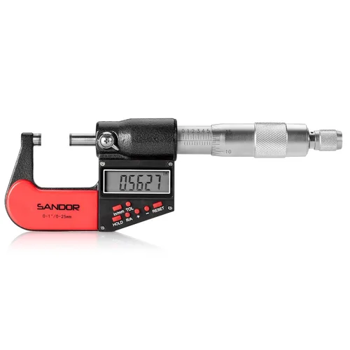 Vista 6 de Micrómetro exterior digital profesional con punta de carburo 0-1"/0-25mm Rango de medición - 0.00005" / 0.001mm Precisión con tope de trinquete