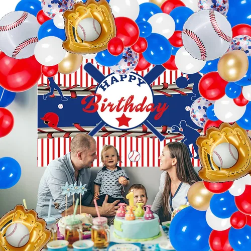 Vista 7 de Globos de fiesta de béisbol, globos de Mylar de aluminio de béisbol para decoración de fiesta de baby shower, guantes de béisbol, globos gigantes