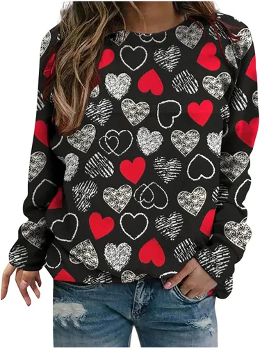 Vista 75 de Sudadera de manga larga con estampado de leopardo y corazón para mujer, para el día de San Valentín, sin botones, para niñas, regalos