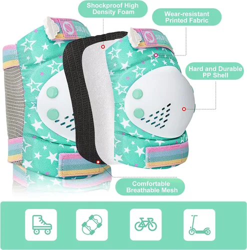 Vista 6 de SULIFEEL Rainbow Unicorn - Patines para niños con equipo de protección ajustable, verde, talla S