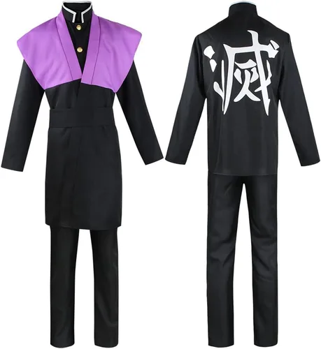 Vista 3 de Genya Shinazugawa - Disfraz de Shinazugawa para cosplay, uniforme, kimono, traje para Halloween