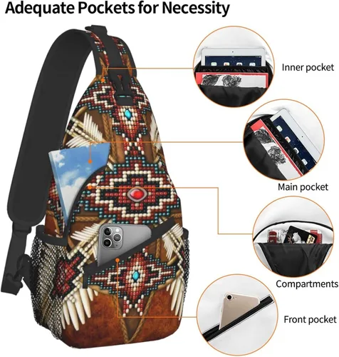 Vista 4 de ASYG Linda bolsa de hombro nativa americana cruzada en el pecho, mochila casual americana india para mujeres y hombres, Native American-a08