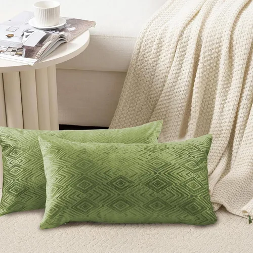 Vista 4 de Home Soft Things Ikat - Fundas de almohada de terciopelo de 2 piezas, 14 x 26 pulgadas, aguacate, funda de almohada decorativa lumbar sólida