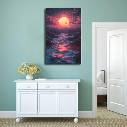 Vista 4 de Retro Futuristic Vaporwave Wall Art – Neon Synthwave Poster for Bedroom Or Studio Decor Modern Wall Prints Abstract Geometric Minimalist Art Framed