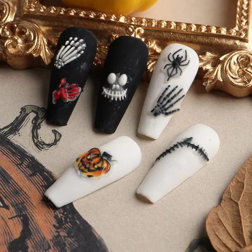 Vista 7 de Calcomanías de uñas 5D para Halloween, cabeza de calabaza, suministros de arte de uñas para decoración de uñas (Halloween A)