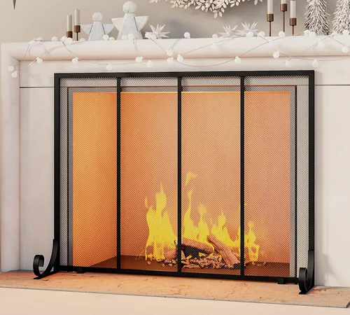 Vista 2 de Fire Beauty Protector de chispas para chimenea de panel plano, puerta de metal forjado, cubierta de seguridad decorativa para chimenea, protector