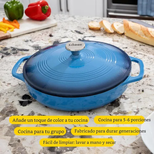 Vista 2 de Lodge Cacerola Ovalada de Hierro Fundido Esmaltado de 3.6 Cuartos con Tapa – Asas Dobles – Apta para Horno hasta 500°F o en Estufa – Úsela