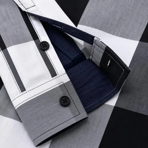 Vista 5 de Camisas Fredd Marshall para hombre, manga larga, ajustadas, 100% algodón a cuadros Negro