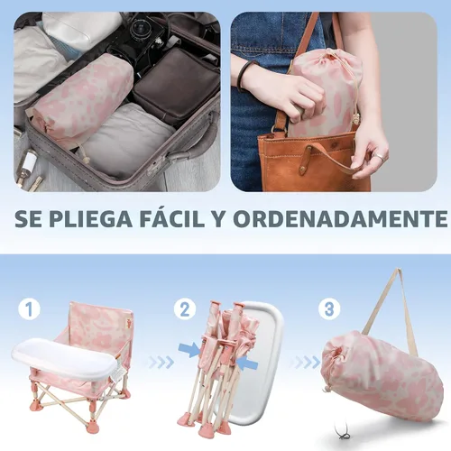 Vista 6 de Tiny Marvels Silla portátil 3 en 1 para bebé, asiento elevado acogedor, asiento para bebé con bandeja, plegable compacto, silla para niño pequeño
