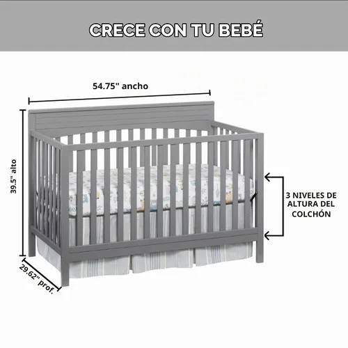 Vista 6 de Oxford Baby Harper - Cuna convertible 4 en 1, gris paloma, certificado GreenGuard Gold Gris (Dove Gray)