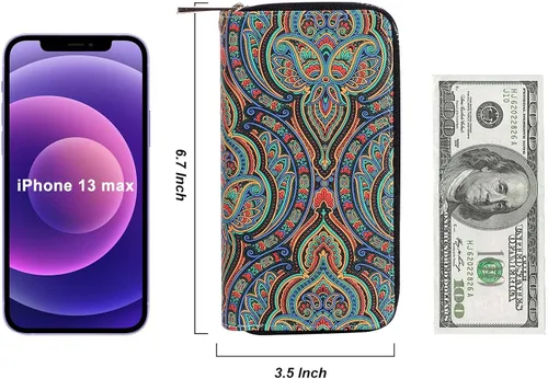 Vista 5 de HAWEE Cartera de teléfono celular para mujer con doble cremallera y correa de muñeca extraíble
