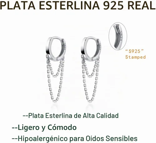 Vista 8 de Reffeer - Aretes colgantes de plata esterlina 925 maciza con borla, arracadas para mujeres y adolescentes A-Plata