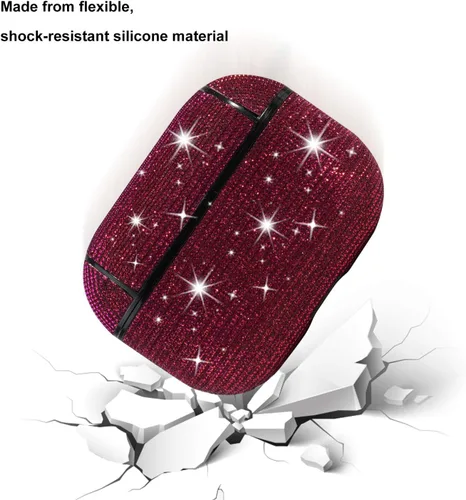 Vista 4 de Funda protectora para AirPods Pro con purpurina brillante para AirPods Pro, bonita funda protectora para AirPods Pro, color rojo