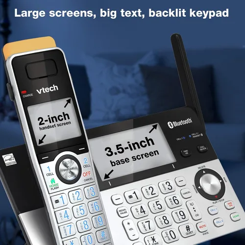 Vista 8 de VTech IS8151 - Teléfono inalámbrico DECT 6.0 de alcance superlargo para el hogar con contestador automático, alcance de hasta 2300 pies, bloqueo