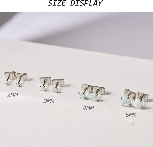 Vista 4 de Juego de 3 aretes para mujer, de acero inoxidable, pequeños ópalo sintético, paquete de 3 (SE-29)