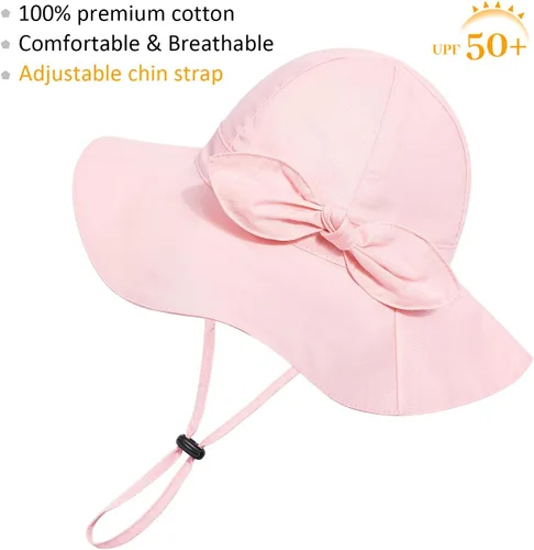 Vista 29 de Sombrero de sol para bebé niña con UPF 50+ sombrero de playa ajustable para exteriores con ala ancha