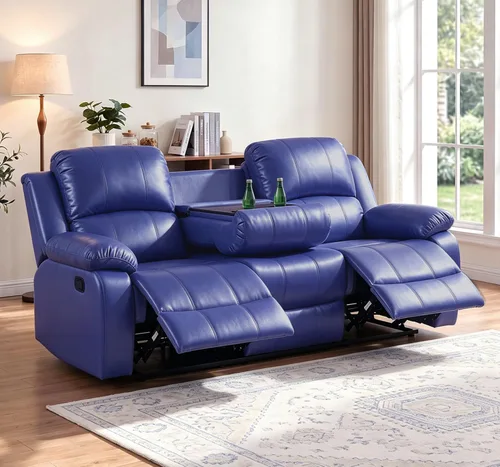Vista 32 de Silla reclinable de cuero para conjunto de muebles de sala, sofá reclinable de cuero beige para espacios pequeños/RV, sillón individual