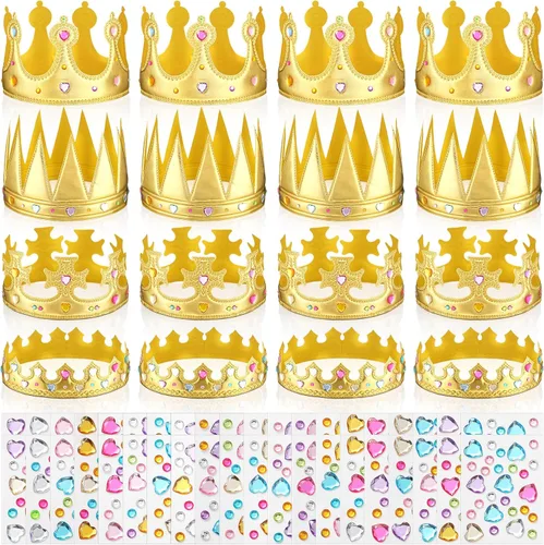 Vista 16 de Yaomiao 44 coronas de espuma de cumpleaños para niños, tiaras de princesa, sombrero de rey, kits de calcomanías de diamantes a granel