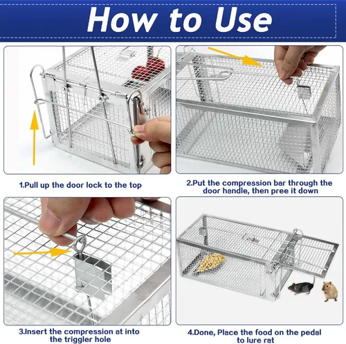 Vista 4 de 2 Pack Trampas Humanas para Ratas - Trampa para Roedores para Ardillas, Ratones y Ratas, Trampas para Ratas Vivas de Captura y Liberación