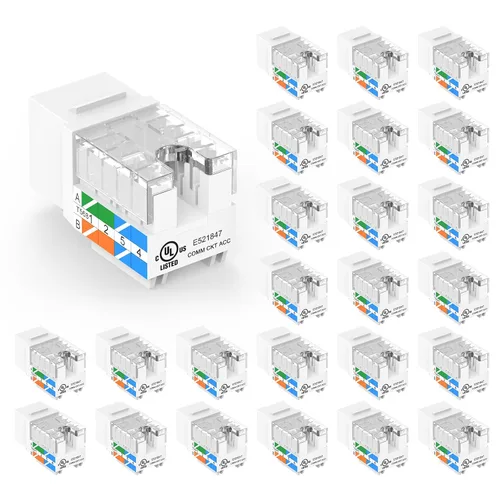 Vista 11 de VCE UL Listed Cat6 RJ45 Keystone Jack Insert 25-Pack, 90 Degree Punch Down Keystone Jack Adapter Slim Profile Negro
