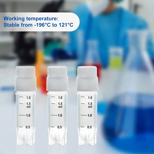 Vista 6 de 0.1 fl oz 25 piezas crioviales plásticos, frascos de laboratorio de rosca externa con tapas azules, tubos de laboratorio con código de barras lateral