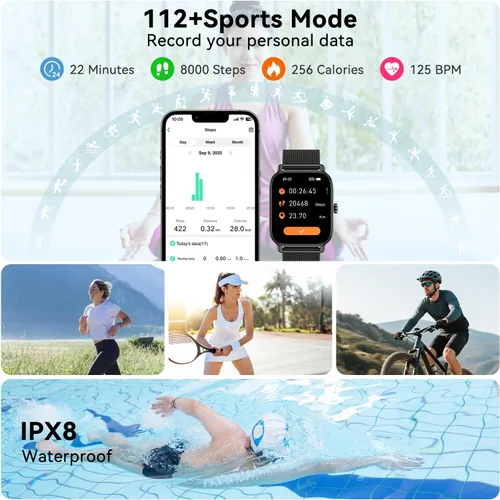 Vista 4 de Reloj inteligente para hombres y mujeres ICHPULG para fitness: para correr, responder, hacer llamadas, digital, relojes para hombres, impermeable
