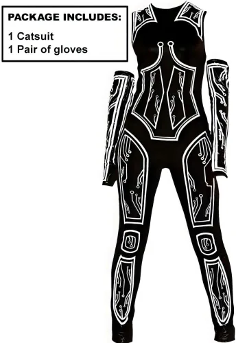 Vista 2 de Cyberpunk - Traje para mujer, talla LXL - Diseño de impresión en blanco y negro llamativo, perfecto para Halloween, fiestas de disfraces y eventos