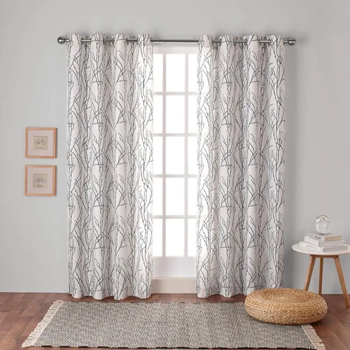 Vista 10 de Exclusive Home Branches - Par de paneles de cortinas de mezcla de lino con ojales, 54 x 84 pulgadas, negro