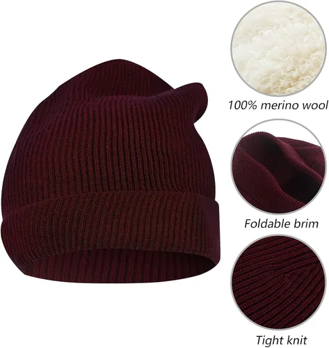 Vista 2 de La Paddy Gorro de punto 100 lana merina unisex cálido suave transpirable y acogedor elástico con puños